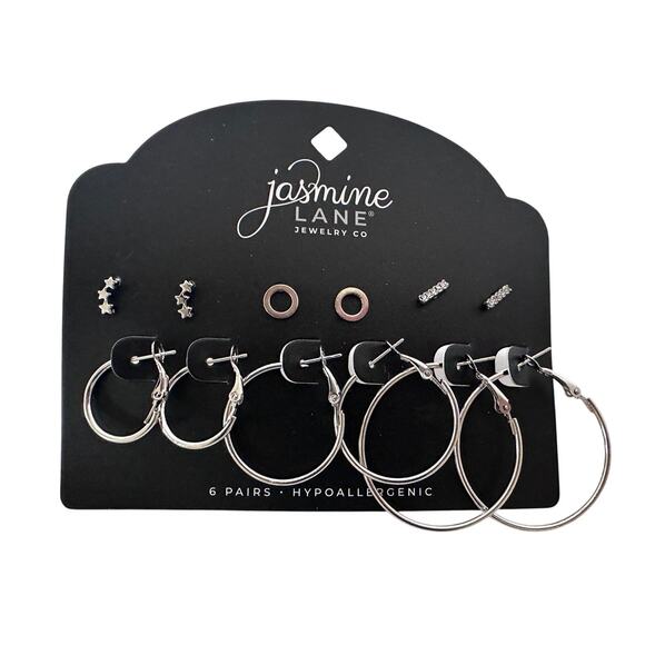Jasmine Lane New Silver Hoop & Stud Earring Set - 6 Piece - Picture 7 of 7